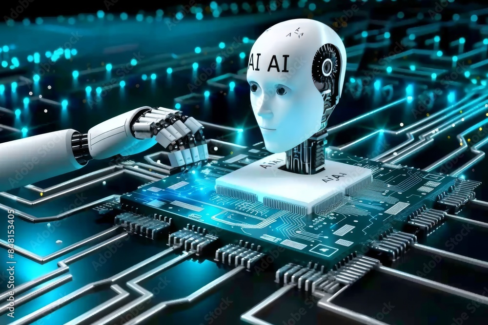 Poster ai robot assembling circuit board in high tech facility