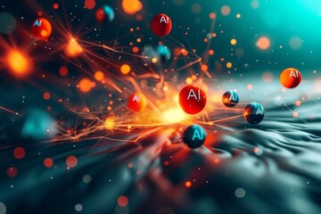 AI Molecules with Exploding Particles in a Futuristic Digital Space