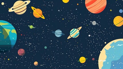 Naklejka premium galaxy planets alignment flat design top view solar system theme cartoon drawing Analogous Color Scheme