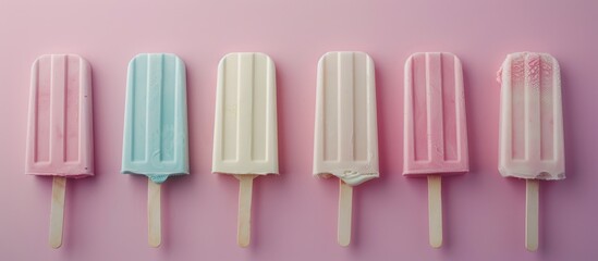 Fototapeta premium Ice cream popsicles on a backdrop of soft pastel hues