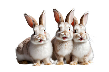 Obraz premium tudio portrait of cute rabbit isolated on transparent png background, happy bunny running on floor, adorable fluffy rabbit that sniffing.