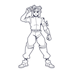 Vector Man Character Weapon Cartoon Cyberpunk Illustration Isolated