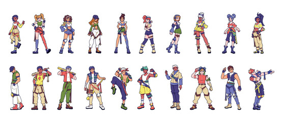 Vector Cyberpunk Futuristic Characters Cartoon Set Illustration Isolated