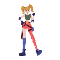 Vector Girl Character Weapon Cartoon Cyberpunk Illustration Isolate