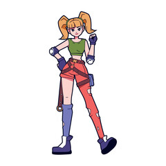 Vector Girl Character Weapon Cartoon Cyberpunk Illustration Isolate