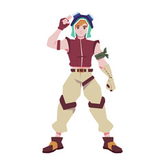 Vector Man Character Weapon Cartoon Cyberpunk Illustration Isolated