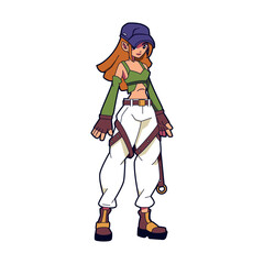 Vector Girl Character Hat Cartoon Cyberpunk Illustration Isolate
