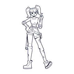 Vector Girl Character Weapon Cartoon Cyberpunk Illustration Isolate