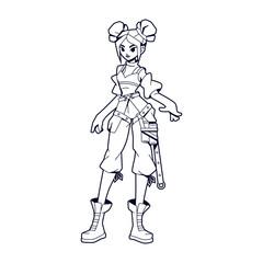 Vector Girl Character Weapon Cartoon Cyberpunk Illustration Isolated