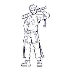 Vector Man Character Weapon Cartoon Cyberpunk Illustration Isolated