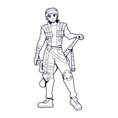 Vector Man Character Weapon Cartoon Cyberpunk Illustration Isolated