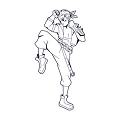 Vector Man Character karate Cartoon Cyberpunk Illustration Isolated