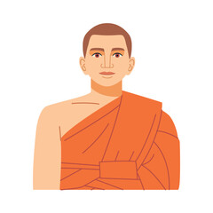 Vector Thai Buddhist Monk Cartoon Illustration Isolated