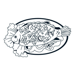 Vector Fish Fry Thai Traditional Thai Food Cartoon Illustration Isolated
