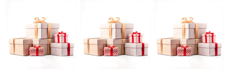 Stack of handcraft gift boxes on transparent background