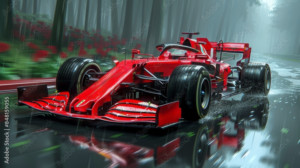 Poster illustrate the heart-pounding action of a formula 1 race as a driver executes a daring overtake mane