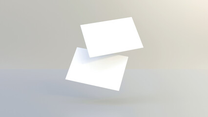 Realistic floating business branding cards mockup on a grey background.