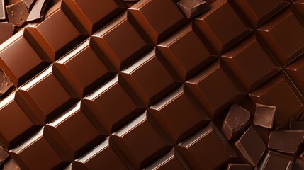 Close-up of creamy chocolate bars and broken pieces, ideal for indulgence and confectionery themes