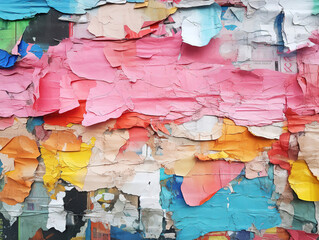 Fototapeta premium torn ripped aged colorful paper posters urban street gray wall surface grunge rough dirty background