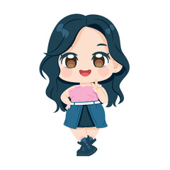 Vector Cute Character Girl Idol Kpop Cartoon Illustration Isolated