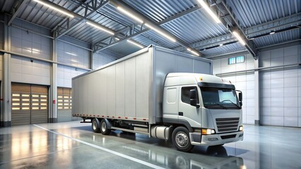 Refrigerated truck parked inside a storage facility, transportation, cold storage, logistics