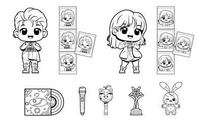 Vector Cute Kpop Idol Goods Culture Cartoon Set Illustration Isolated