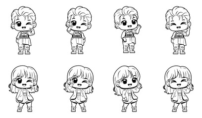 Vector Cute Idol Pop Culture Character Cartoon Set Illustration Isolated