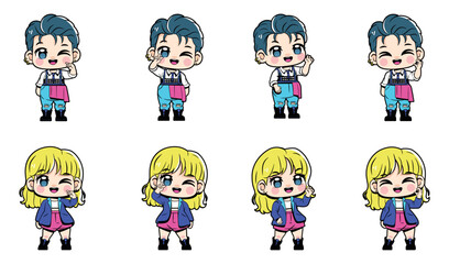 Vector Cute Kpop Idol Character Cartoon Set Illustration Isolated