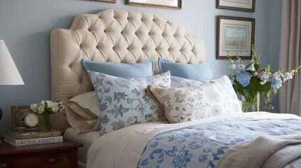 An upholstered headboard adds a touch of elegance and comfort, perfect for sitting up and reading in bed.