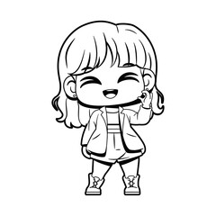 Vector Cute Character Girl Idol Kpop Cartoon Illustration Isolated