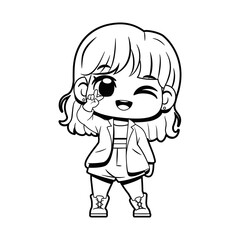 Vector Cute Character Girl Idol Kpop Cartoon Illustration Isolated