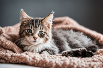 
A Cat That Is Laying Down On A Blanket, Photo Of A Cat, Cute Cat Photo, Cat Photo, Maine Coon, Cute Cat, A Cute Cat, Beautiful Cat, Awesome Cat, Serious Looking Mainecoon Cat, A Sick Cat Laying In A 