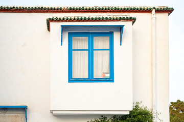 White-blue city of Sidi Bou Said, Tunisia. Eastern fairy tale with a French charm. View of an old historic building, Sidi Bou Said Carthage, Tunisia.