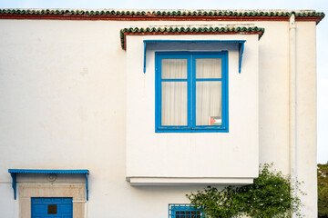 White-blue city of Sidi Bou Said, Tunisia. Eastern fairy tale with a French charm. View of an old historic building, Sidi Bou Said Carthage, Tunisia.