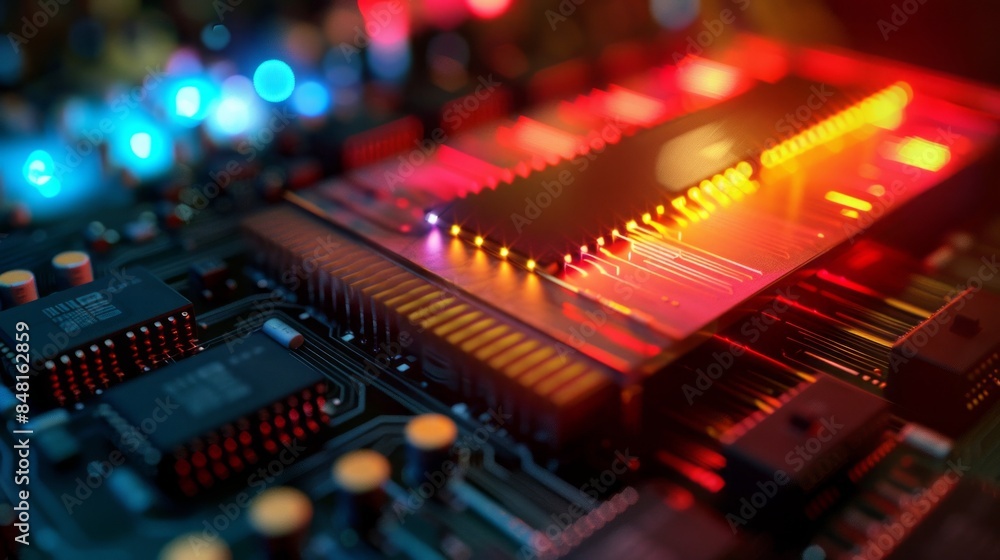 Aufkleber a computer chip is lit up with a rainbow of colors