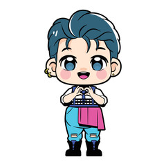 Fototapeta premium Vector Cute Character Boy Idol Kpop Cartoon Illustration Isolated