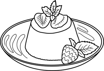 Panna cotta strawberry outline hand drawn.