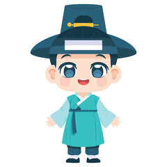 Vector Cute Boy Korean Hanbok Traditional Clothes Cartoon Illustration Isolated