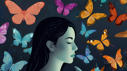Background Illustration a human head With Butterfly Theme