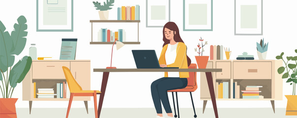 girl being taught to study Vector flat minimalistic isolated illustration