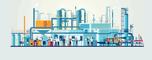 Image of workers and technology inspecting equipment Vector flat