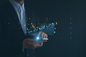 Businessman analyzing forex trading graph financial data. Business finance background.business finance technology and investment concept. Stock Market Investments Funds and Digital Assets.