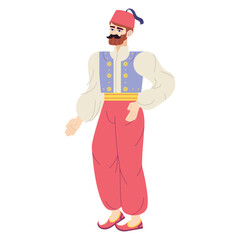Vector Man Turkish Folk National Costume Cartoon Illustration Isolated