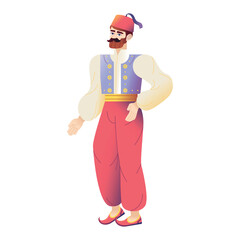 Vector Man Turkish Folk National Costume Cartoon Illustration Isolated