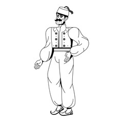Vector Man Turkish Folk National Costume Cartoon Illustration Isolated