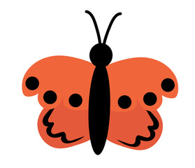 Red Butterfly with abstract ornament design wings. Insect element. Vector illustration isolated on white background.