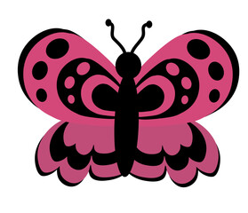 Obraz premium Pink Butterfly with abstract ornament design wings. Insect element. Vector illustration isolated on white background.