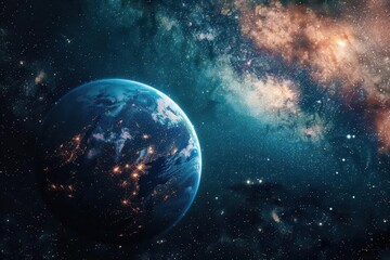 planet earth with starry background outer space concept illustration