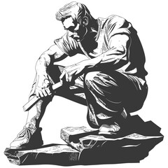 Fototapeta premium man stone carving artist in action full body full body with engraving style
