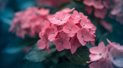 Pink Hydrangea Flowers with Dewdrops